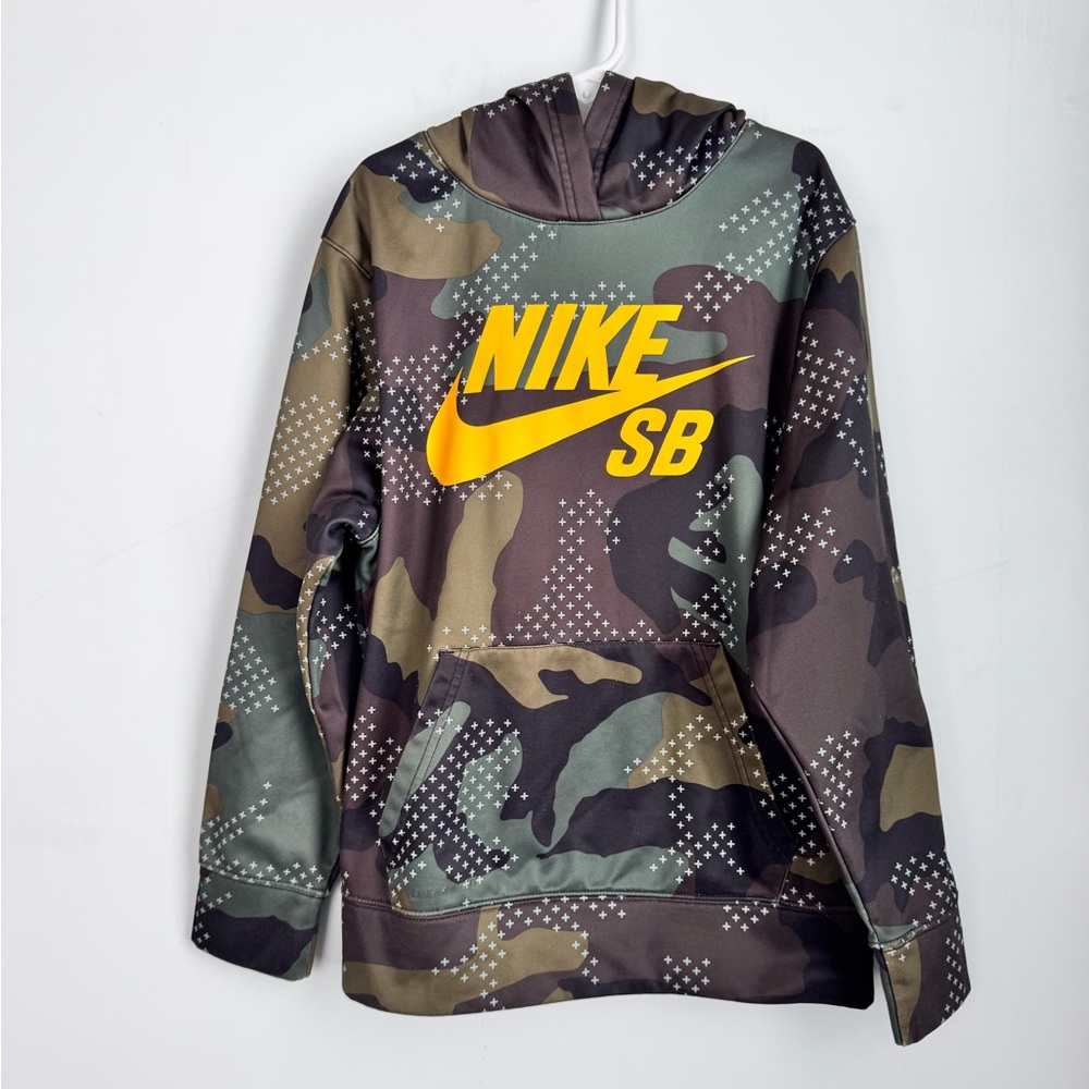 Nike SB Hoodie Youth Large Green Camouflage Logo Therma-Fit Fleece Youth Sz M